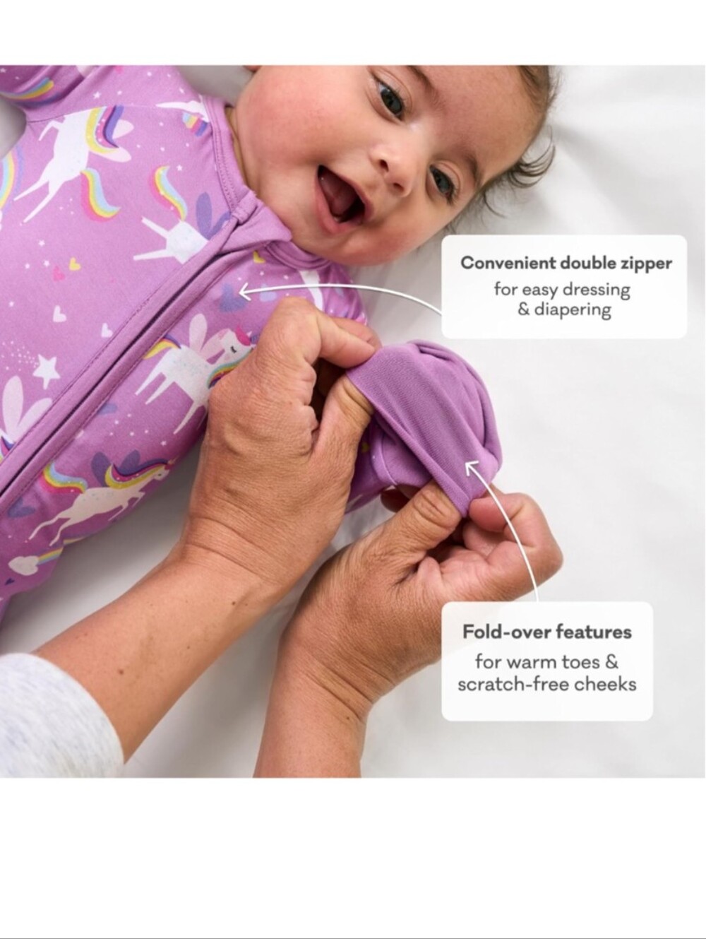 Little Sleepies Baby Zippy Pajamas Sienna's Unicorns Rainbow Purple Girl Newborn - Picture 7 of 7